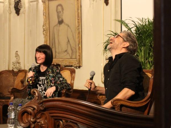 Wim Helsen en Delphine Lecompte tijdens Literair Zomerlief