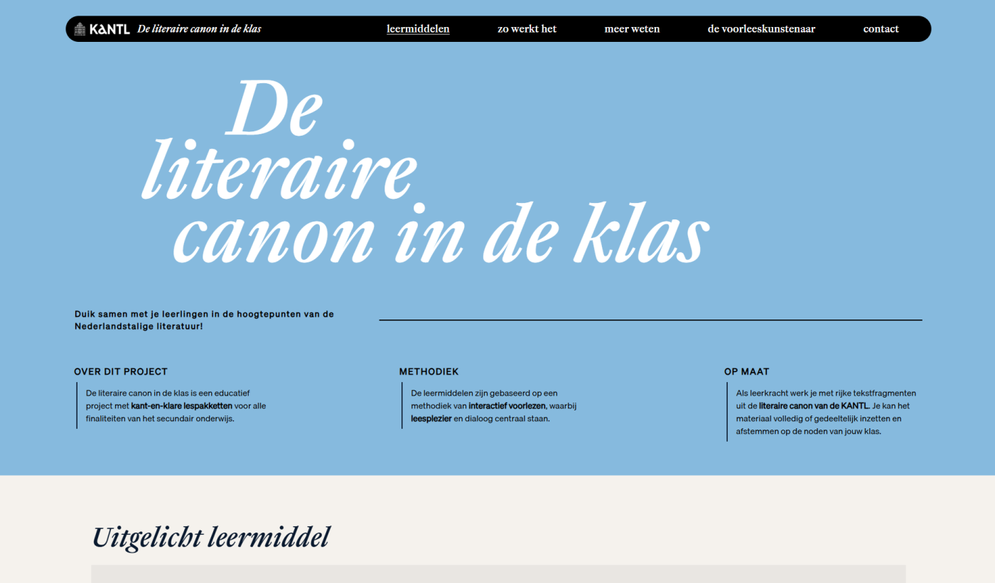 screenshot van de nieuwe website van De literaire canon in de klas